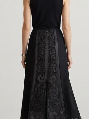 BN Black High-Low Skirt Back Detail Soutache Embroidery Ruffle Mesh Hem - Sz 6